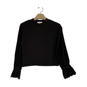 Lowrys Farm Crewneck Black Size MEDIUM Long Sleeve Eyelet Detail